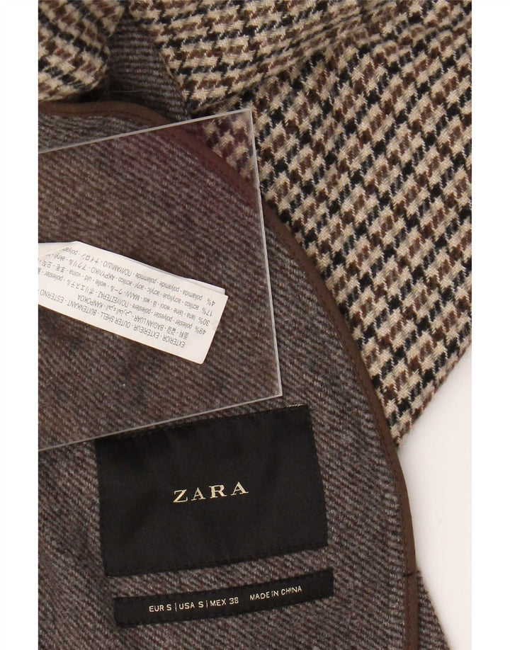 Zara Ανδρικό πανωφόρι UK 36 Small Brown Houndstooth Polyester