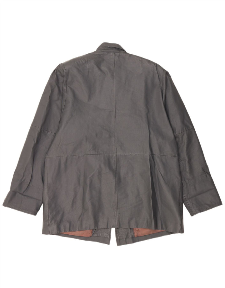 Vintage Γυναικείο Υπερμεγέθη Δερμάτινο Παλτό UK 18 XL Γκρι Δερμάτινο