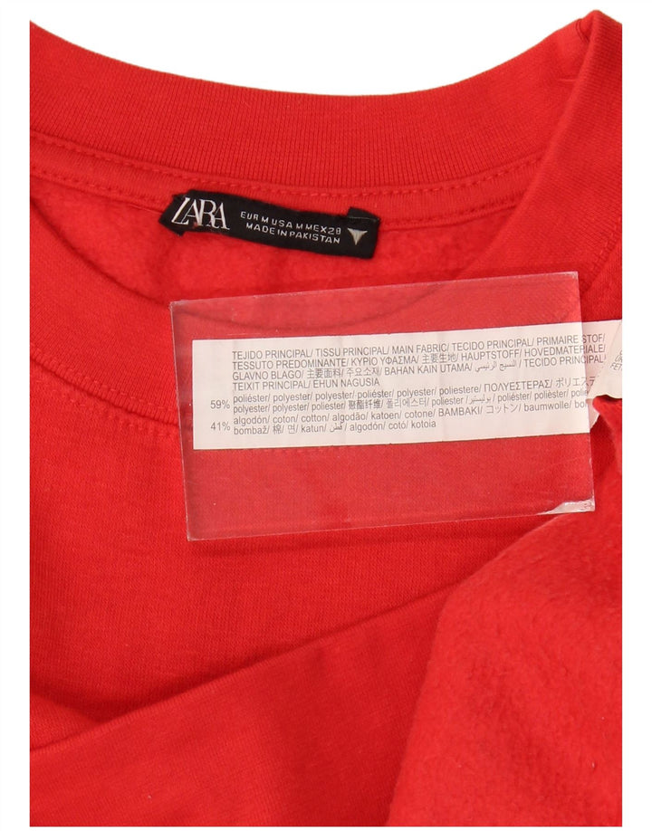 Zara Γυναικεία φούτερ Crop Jumper UK 14 Medium Red Polyester
