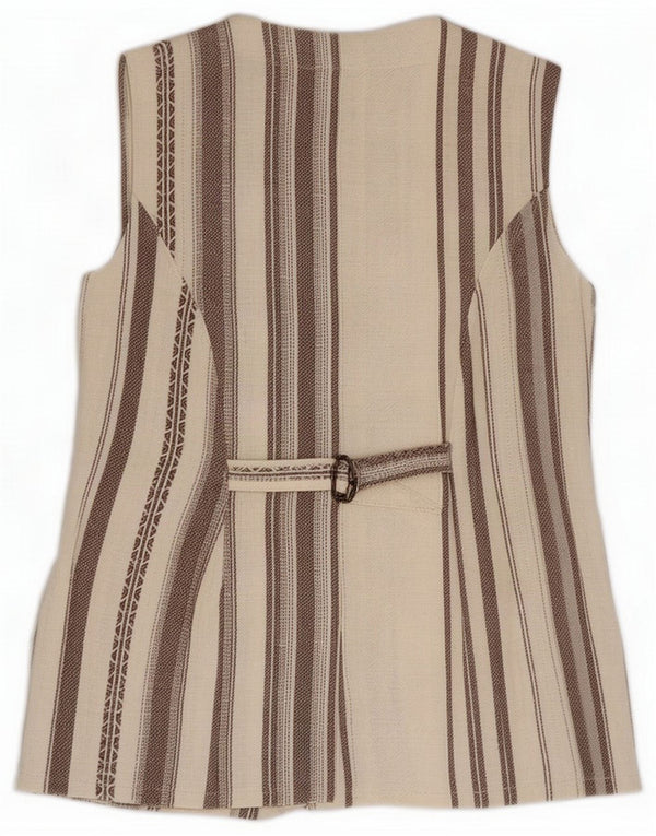 Vintage γυναικείο αμάνικο τζάκετ με 4 κουμπιά UK 12 Medium Beige ριγέ
