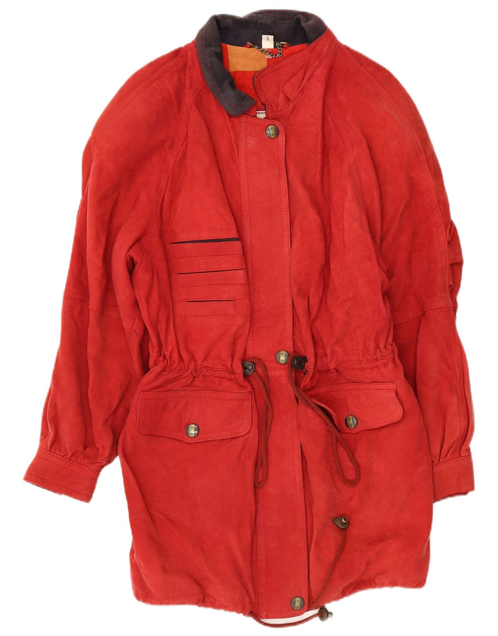 Vintage Γυναικείο Suede Oversized Πανωφόρι UK 10 Small Red Leather