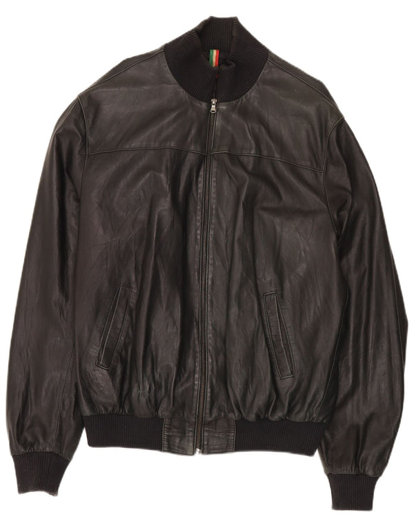 John and Son's Mens Leather Jacket UK 38 Medium Black Leather