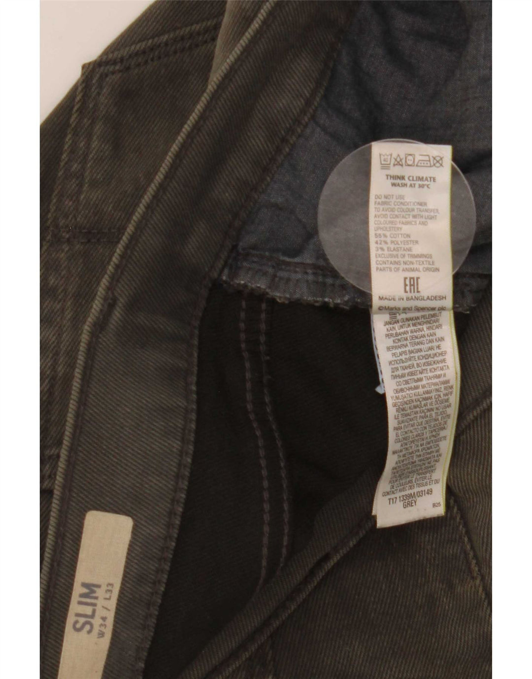 Marks & Spencer Ανδρικό Slim Jeans W34 L33 Γκρι βαμβακερό
