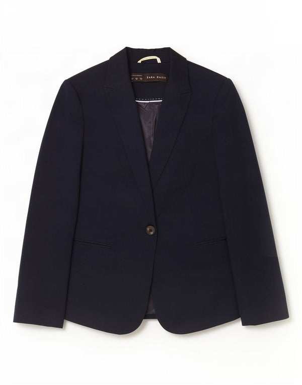 Zara Γυναικείο σακάκι 1 κουμπιού UK 6 XS Navy Blue Cotton