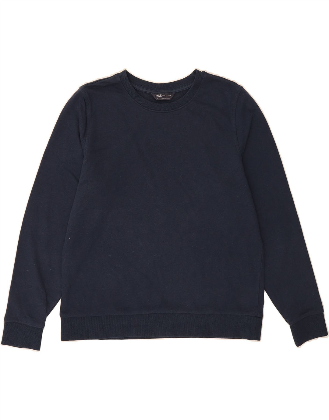 MARKS & SPENCER Womens Sweatshirt Jumper UK 14 Large Navy Blue Cotton Vintage Marks & Spencer and Second-Hand Marks & Spencer from Messina Hembry 