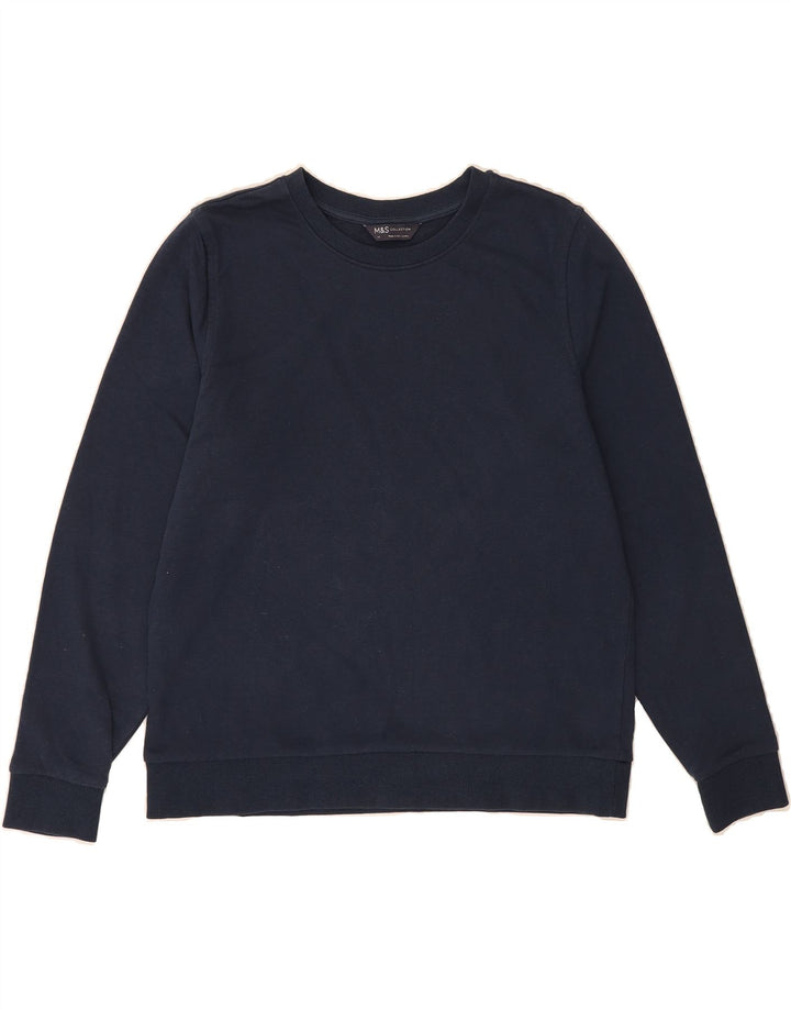 MARKS & SPENCER Womens Sweatshirt Jumper UK 14 Large Navy Blue Cotton Vintage Marks & Spencer and Second-Hand Marks & Spencer from Messina Hembry 