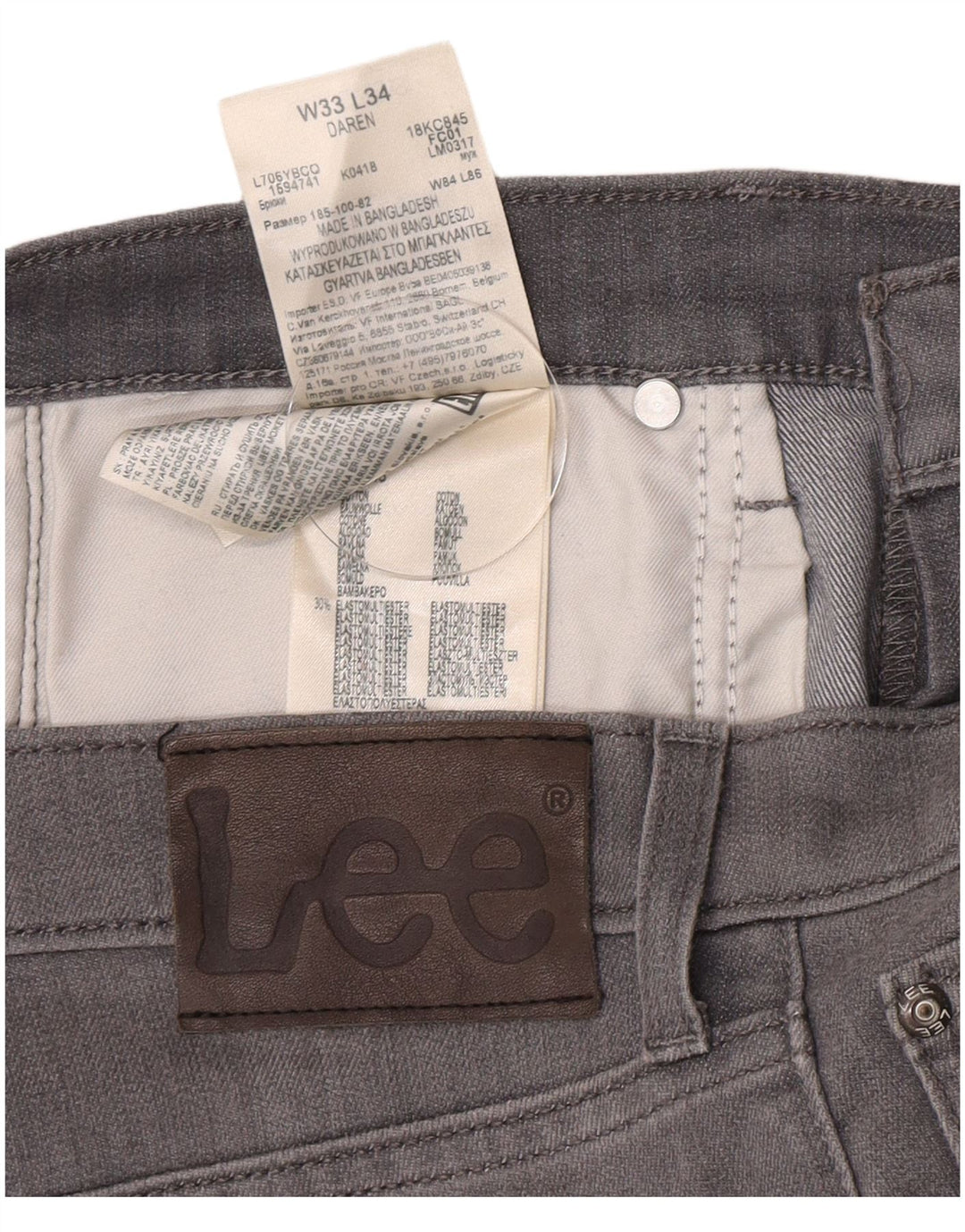 Lee Mens Daren Slim Jeans W33 L34 Γκρι βαμβακερό