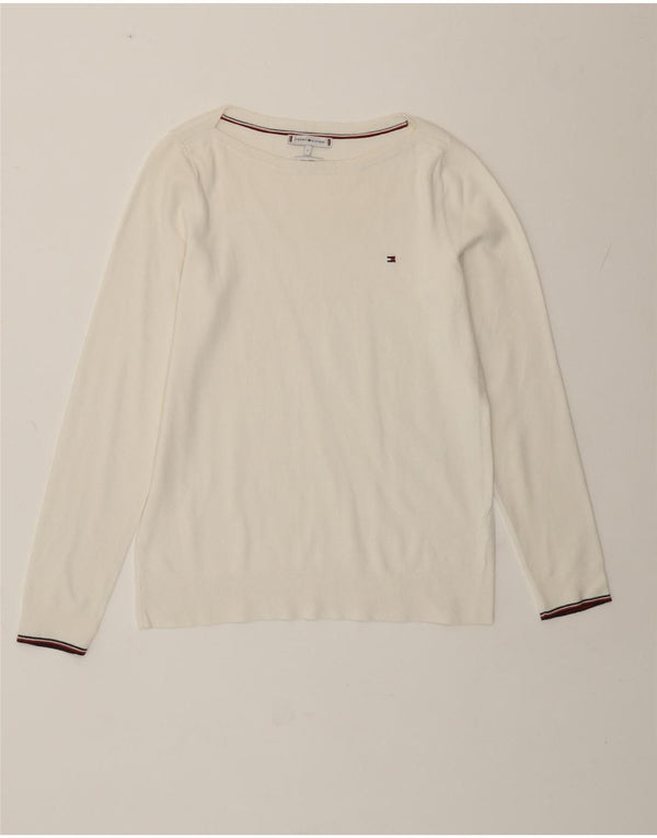 Tommy Hilfiger Γυναικείο πουλόβερ με λαιμόκαυστο UK 10 Small Off White βαμβακερό