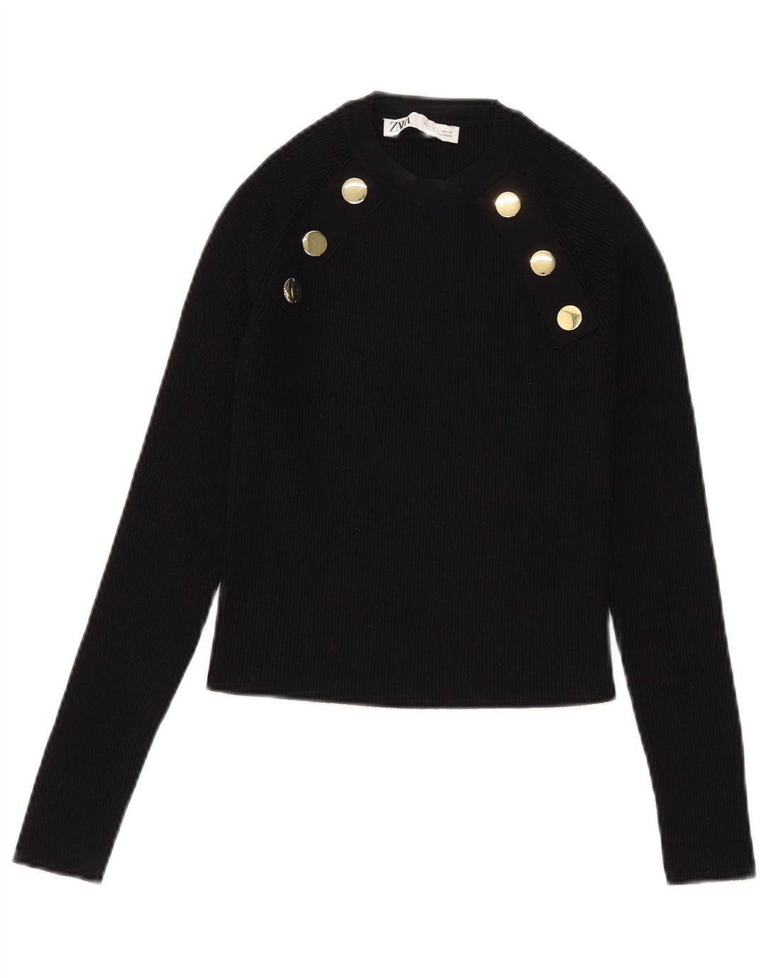 Zara Γυναικείο Crop Top μακρυμάνικο UK 8 Small Black Viscose
