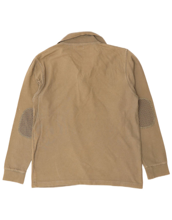 AVIREX Mens Long Sleeve Polo Shirt Medium Khaki Cotton