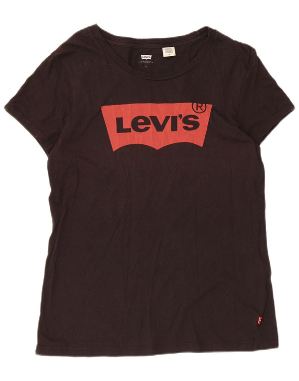 Levi's Womens Graphic T-Shirt Top UK 14 Large Black Cotton