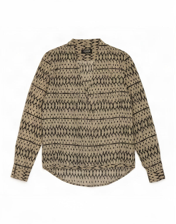Coveri Γυναικεία μακρυμάνικη μπλούζα oversized τοπ UK 10 Small Beige Geometric