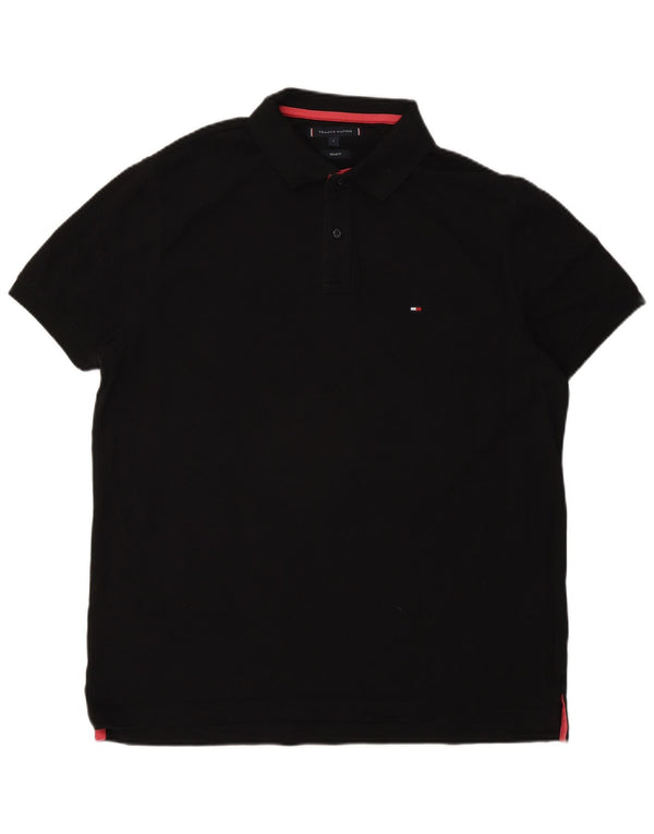 Tommy Hilfiger Ανδρικό πουκάμισο Polo με κανονική εφαρμογή, μεγάλο μαύρο βαμβακερό