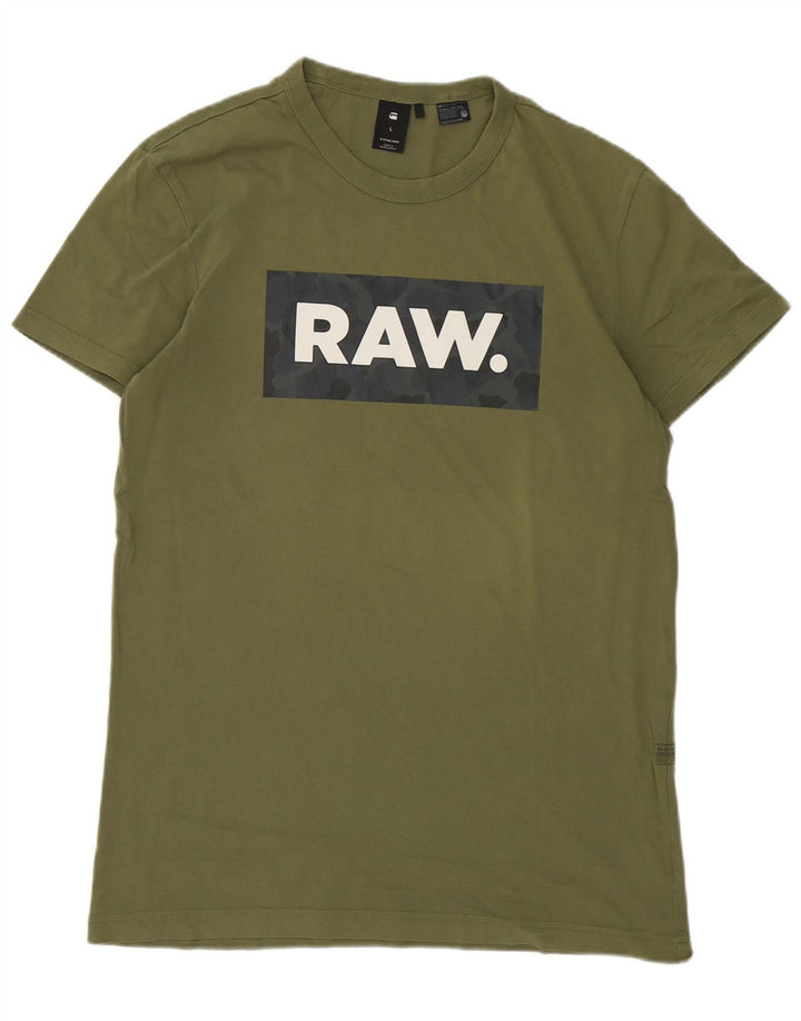 Ανδρικό γραφικό T-Shirt G-Star Top μεγάλο χακί βαμβακερό