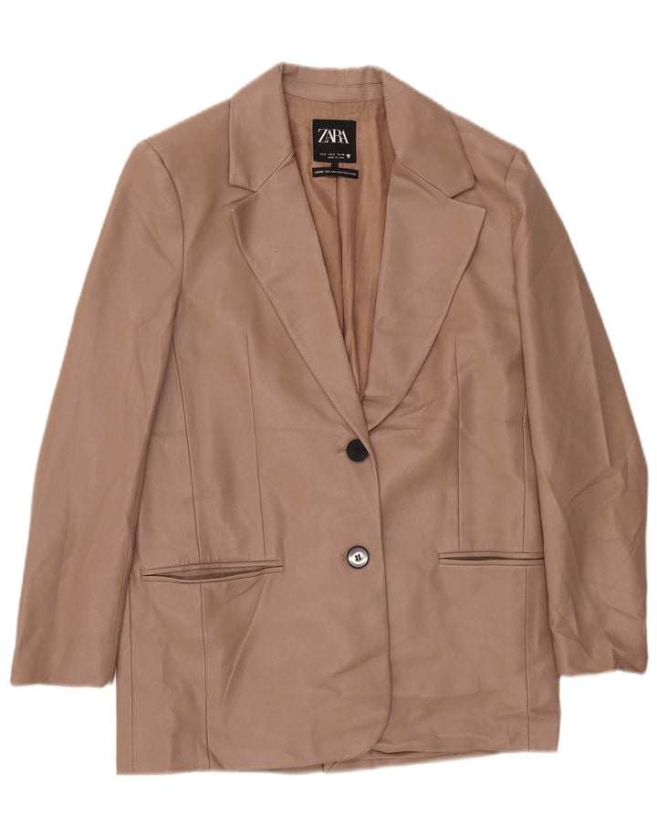 Zara Γυναικείο μπουφάν blazer από συνθετικό δέρμα με 2 κουμπιά UK 10 μικρό μπεζ πολυεστέρα