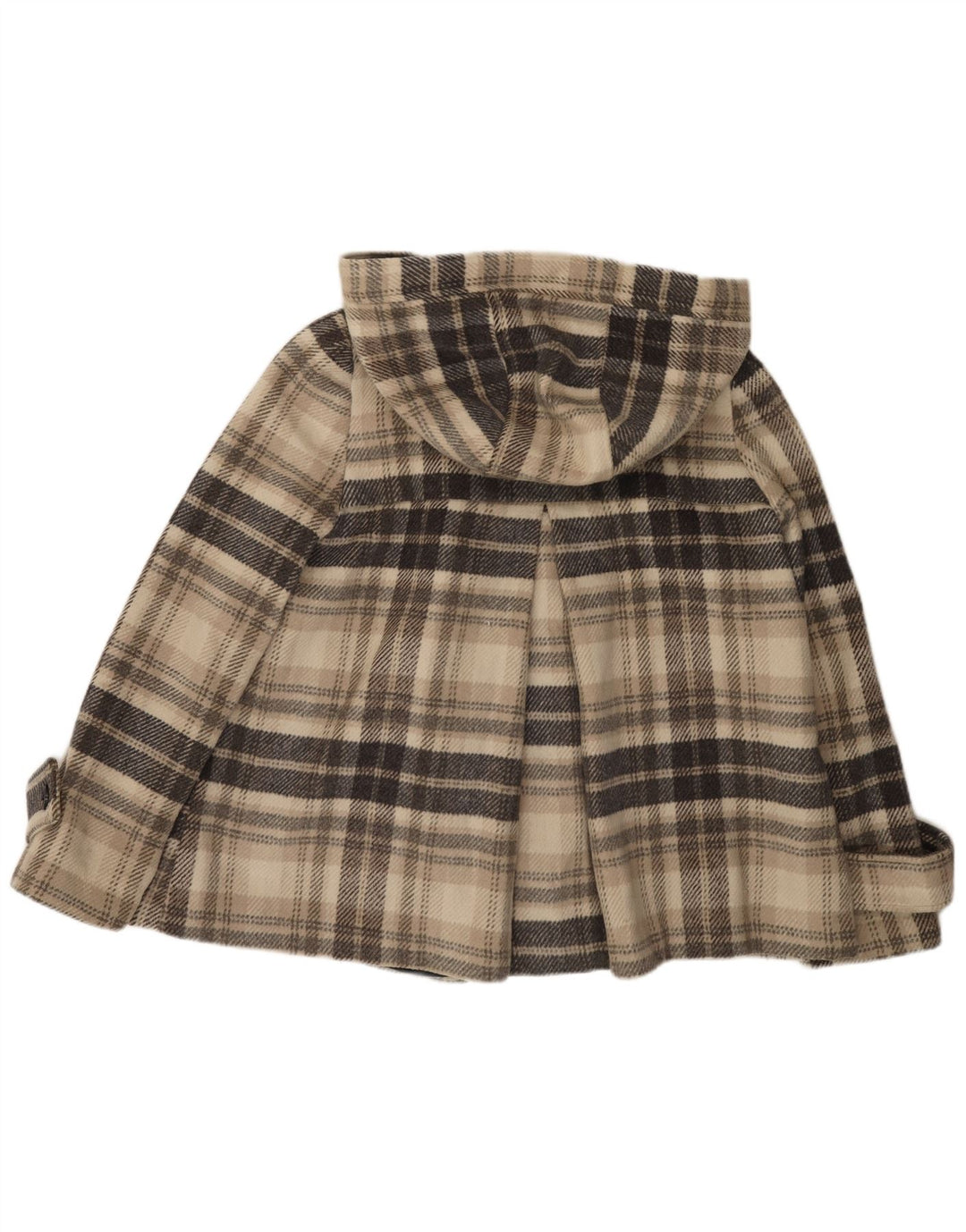 Zara γυναικείο κοντό παλτό με κουκούλα διπλό στήθος UK 16 μεγάλο μπεζ καρό