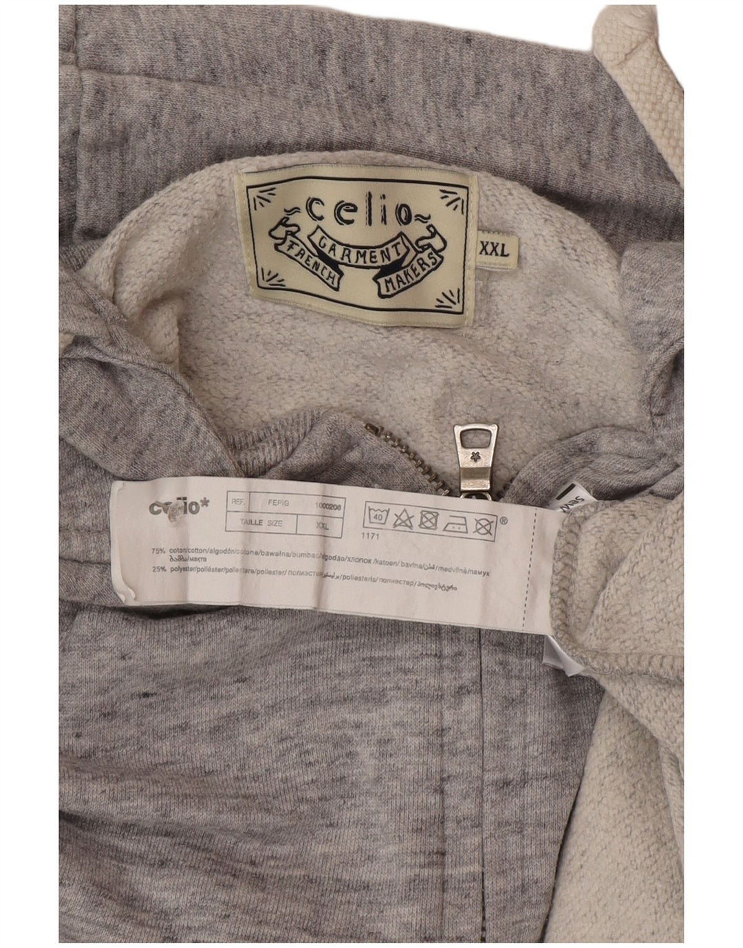 Ανδρικό πουλόβερ Celio με φερμουάρ 2XL, βαμβακερό γκρι