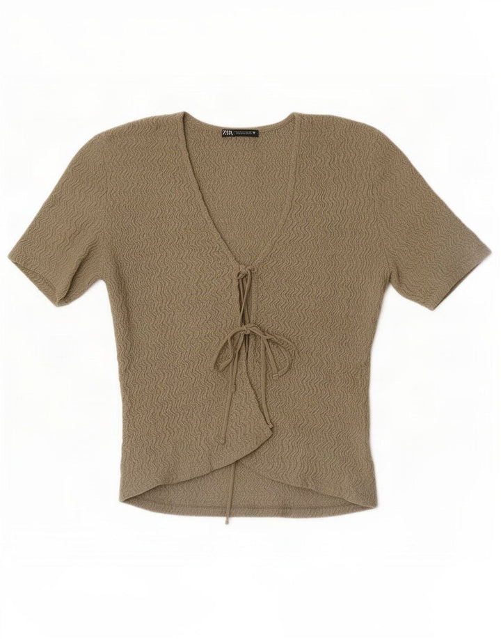 Zara Γυναικείο κοντομάνικο τοπ UK 8 Small Khaki Polyester
