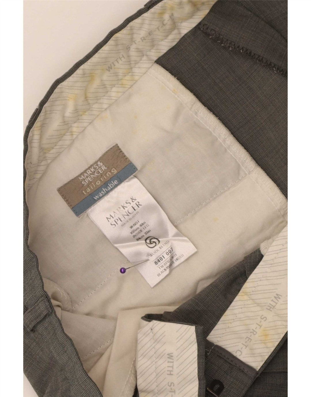 Marks & Spencer Ανδρικό παντελόνι με καρφίτσα W40 L33 Μαύρο πολυεστέρα
