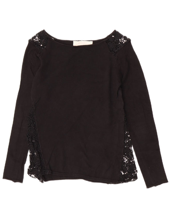Zara Γυναικεία μακρυμάνικη μπλούζα τοπ UK 14 Large Black Floral