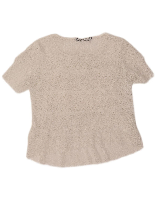 ZARA Γυναικεία Crop Μπλούζα Τοπ UK 12 Medium White Floral