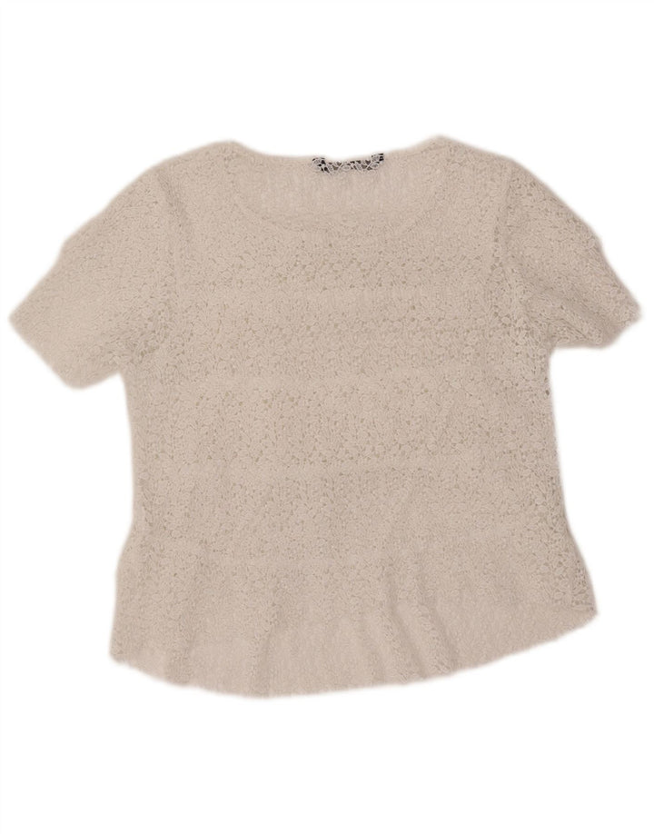 ZARA Γυναικεία Crop Μπλούζα Τοπ UK 12 Medium White Floral