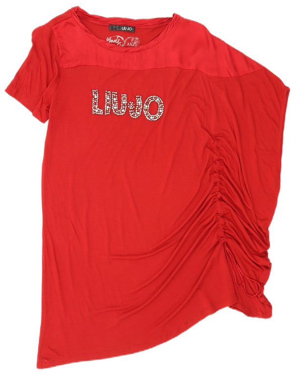 Liu Jo Womens Graphic Asymmetric T-Shirt Dress UK 10 Small Red