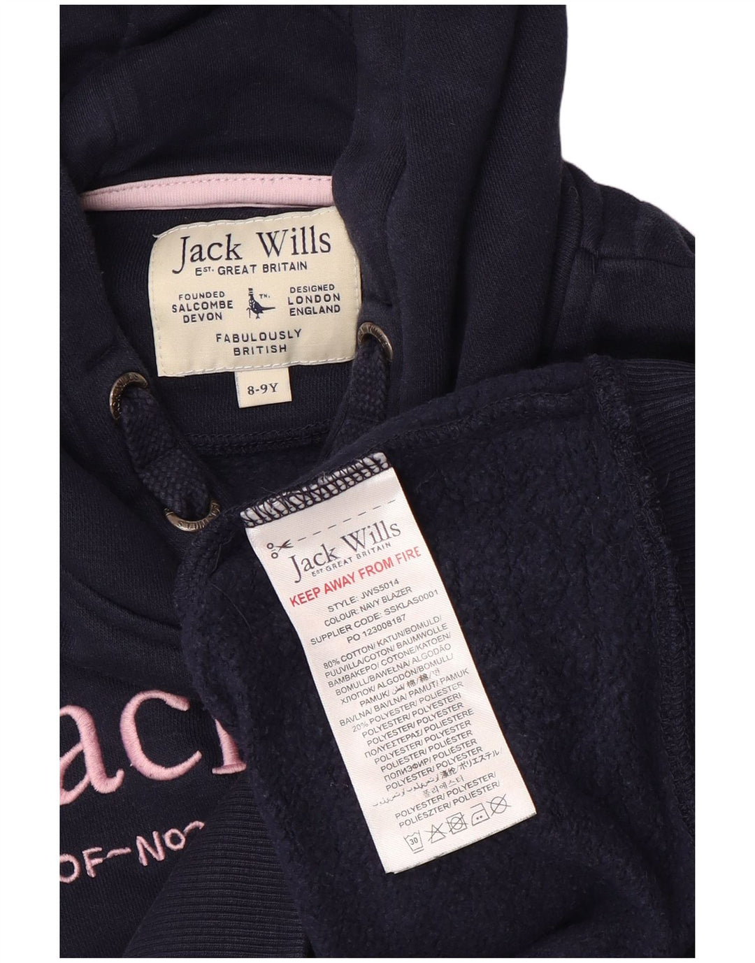 JACK WILLS Γραφικό μπλουζάκι με κουκούλα για κορίτσια 8-9 ετών, μπλε βαμβακερό
