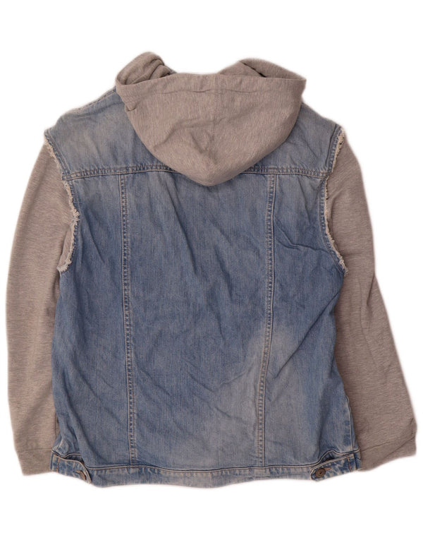 Zara Womens Hooded Denim Jacket UK 14 Medium Blue Colourblock