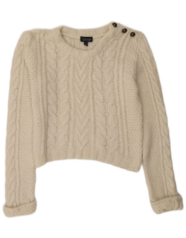 Topshop Γυναικείο πουλόβερ με λαιμόκοψη Crop Crew UK 10 Small Off White