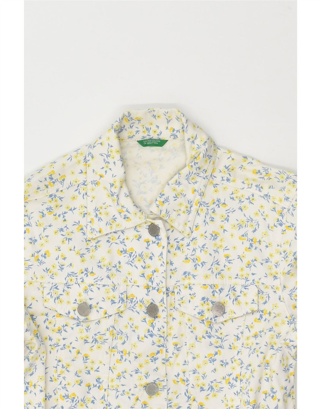 BENETTON Womens Bomber Jacket UK 10 Small White Floral Cotton | Vintage Benetton | Thrift | Second-Hand Benetton | Used Clothing | Messina Hembry 