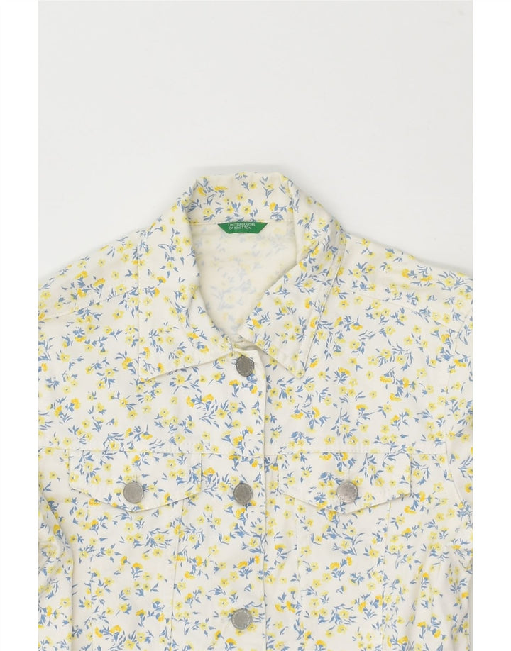BENETTON Womens Bomber Jacket UK 10 Small White Floral Cotton | Vintage Benetton | Thrift | Second-Hand Benetton | Used Clothing | Messina Hembry 