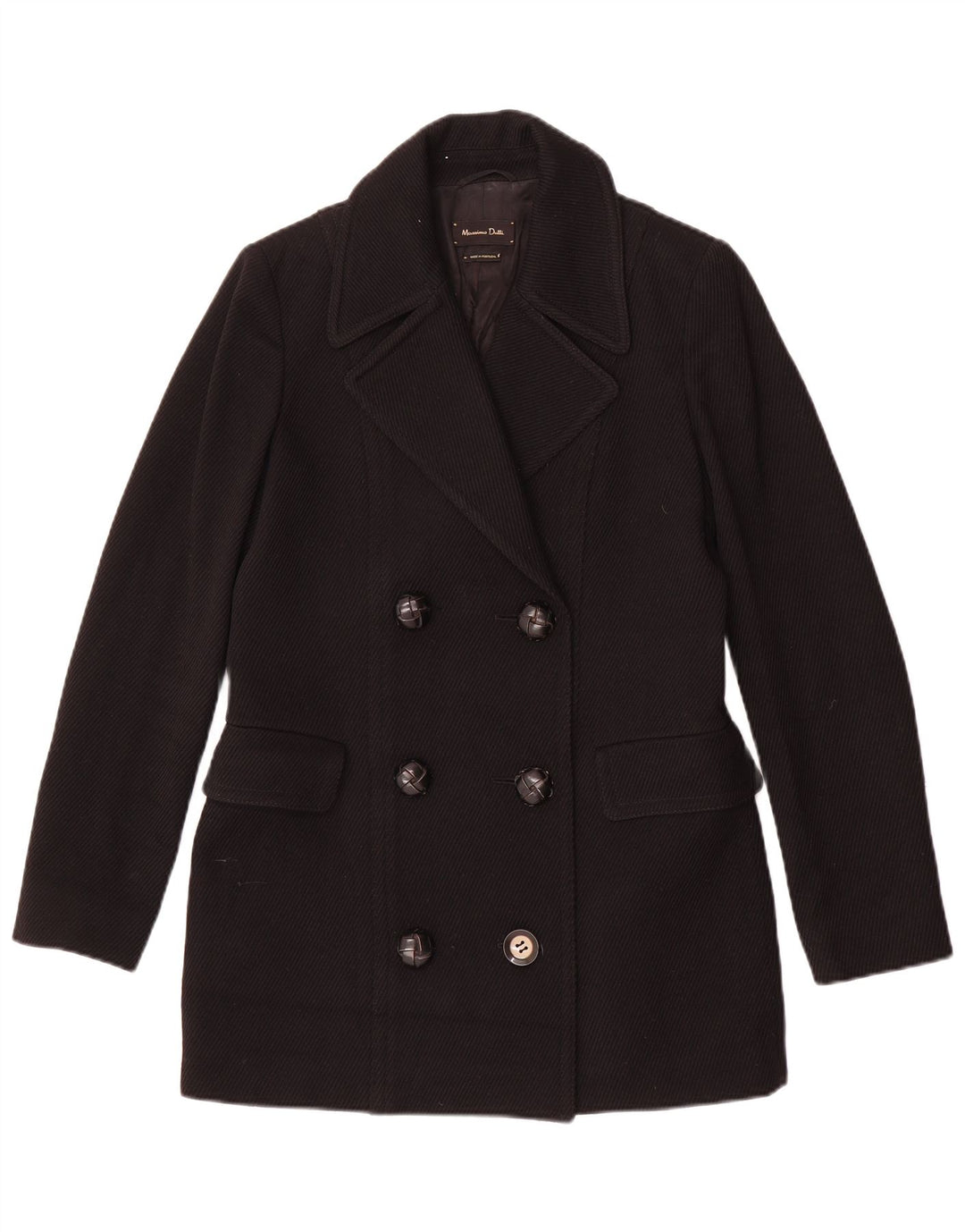 Massimo Dutti Γυναικείο Παλτό με διπλό στήθος EU 38 Small Black Wool