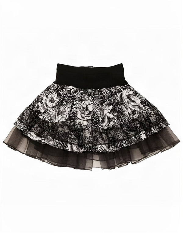 Vintage Womens Tutu Skirt Small W26 Black Floral Viscose