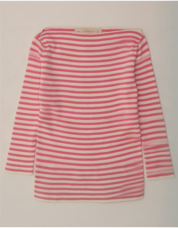 Zara Γυναικείο τοπ 3/4 μανίκι UK 10 Small Pink ριγέ
