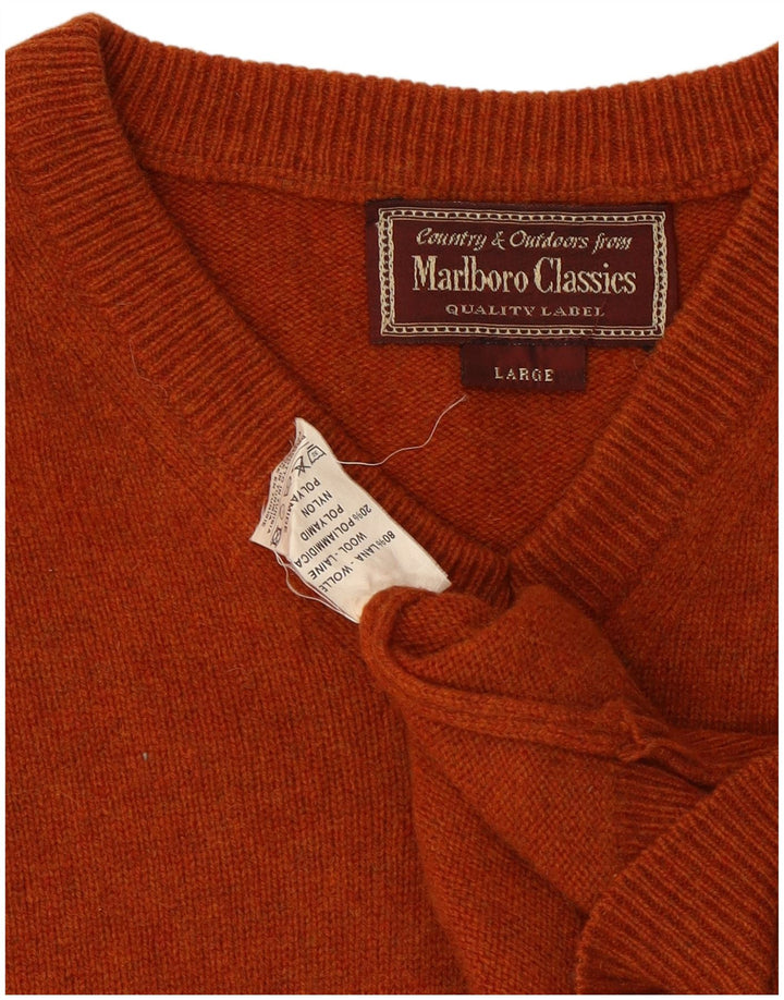 Ανδρικό πουλόβερ Marlboro Classics με V λαιμόκοψη, πορτοκαλί μαλλί