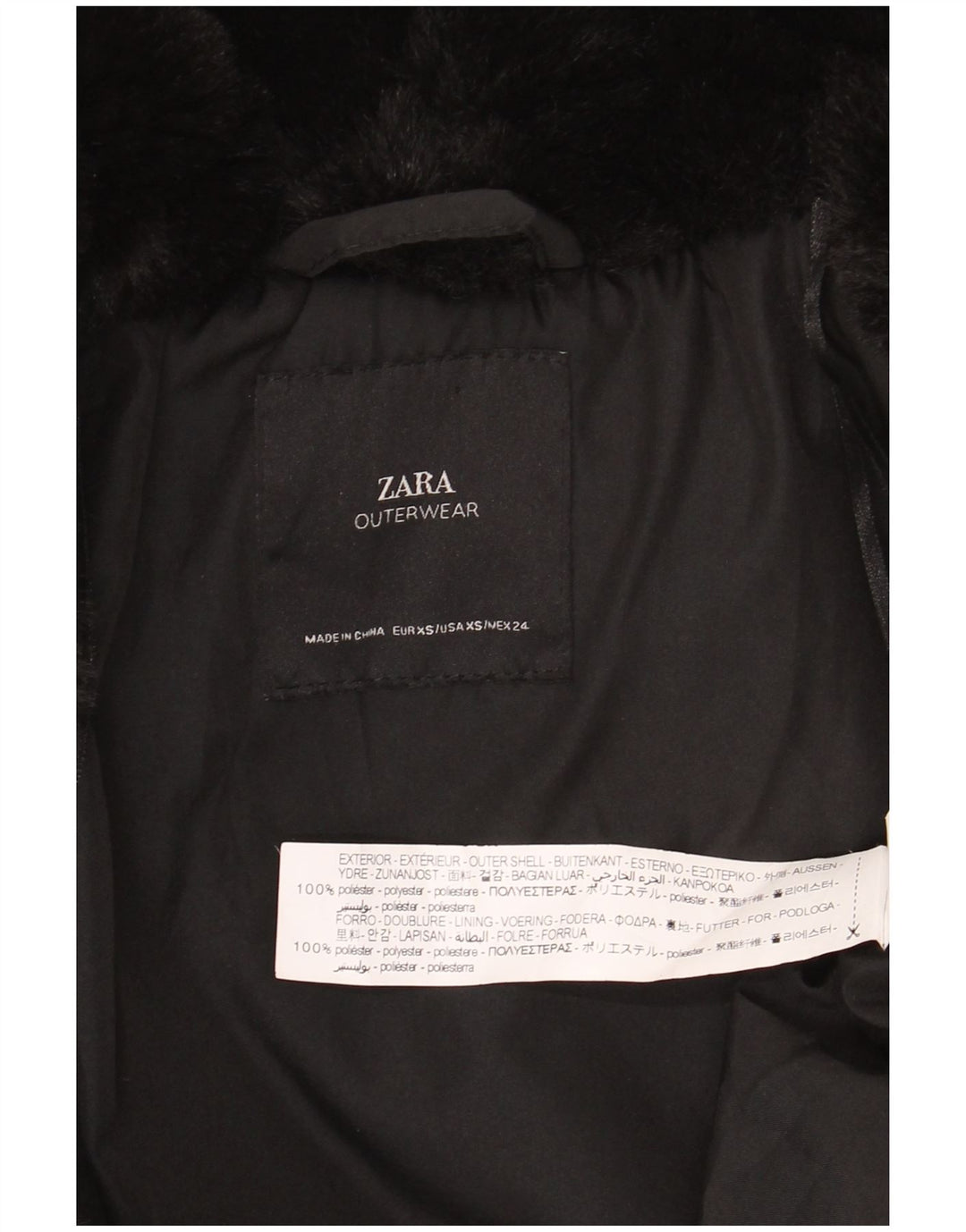 Zara Γυναικείο Μπουφάν από Faux Fur UK 6 XS Μαύρο Πολυεστέρας