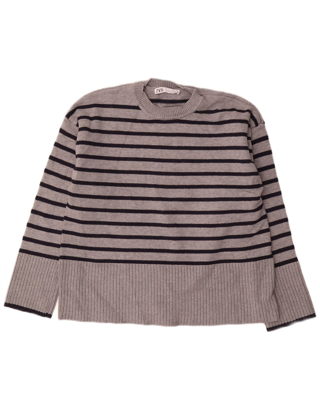 Zara γυναικείο πουλόβερ υπερμεγέθη Crew Neck Jumper UK 10 Small Grey ριγέ