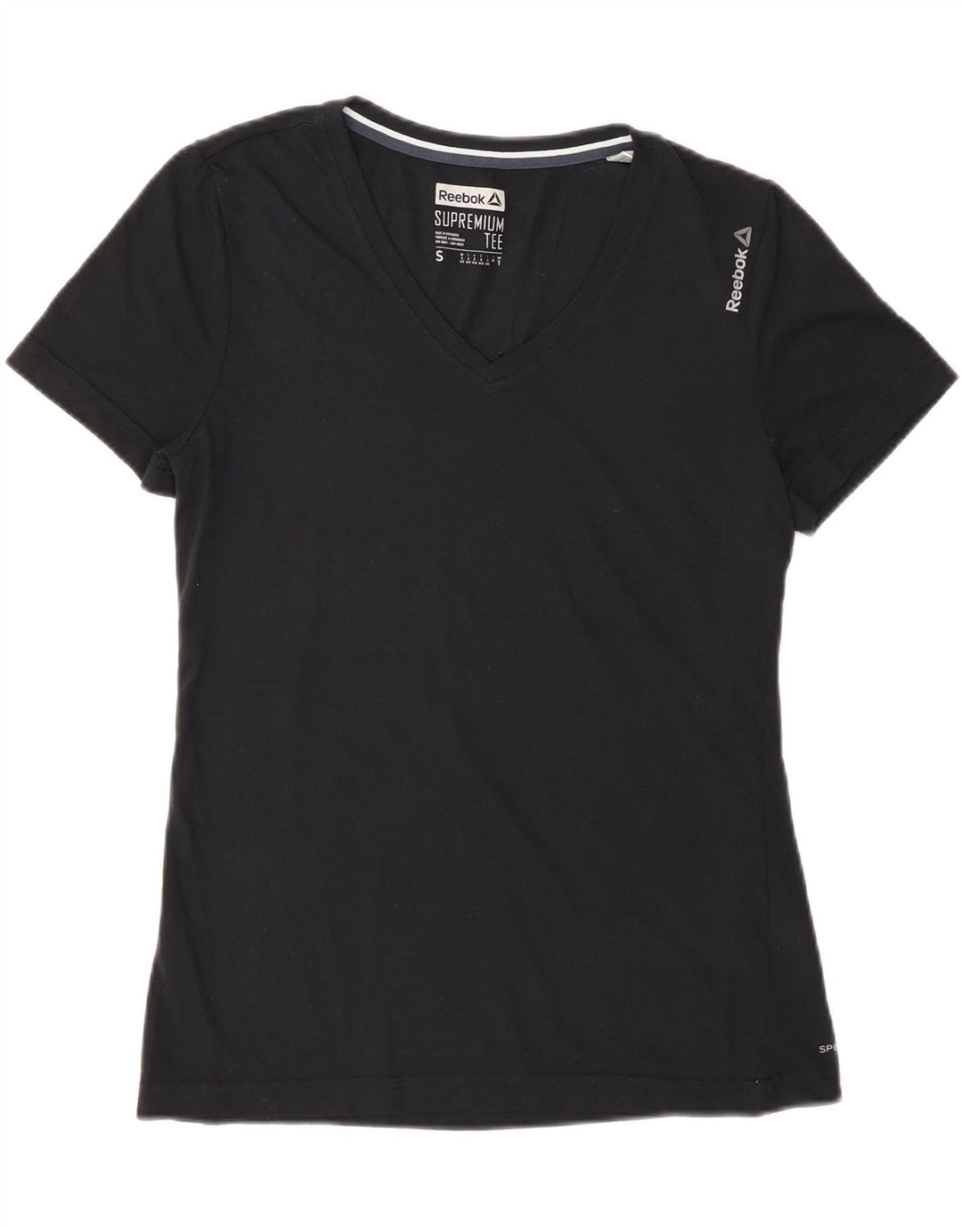 REEBOK Womens T-Shirt Top UK 8/10 Small Black Polyester Vintage Reebok and Second-Hand Reebok from Messina Hembry 
