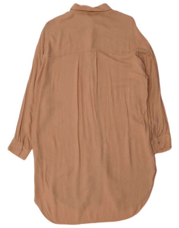 Zara Γυναικείο μακρυμάνικο πουκάμισο oversized φόρεμα UK 6 XS μπεζ βισκόζη