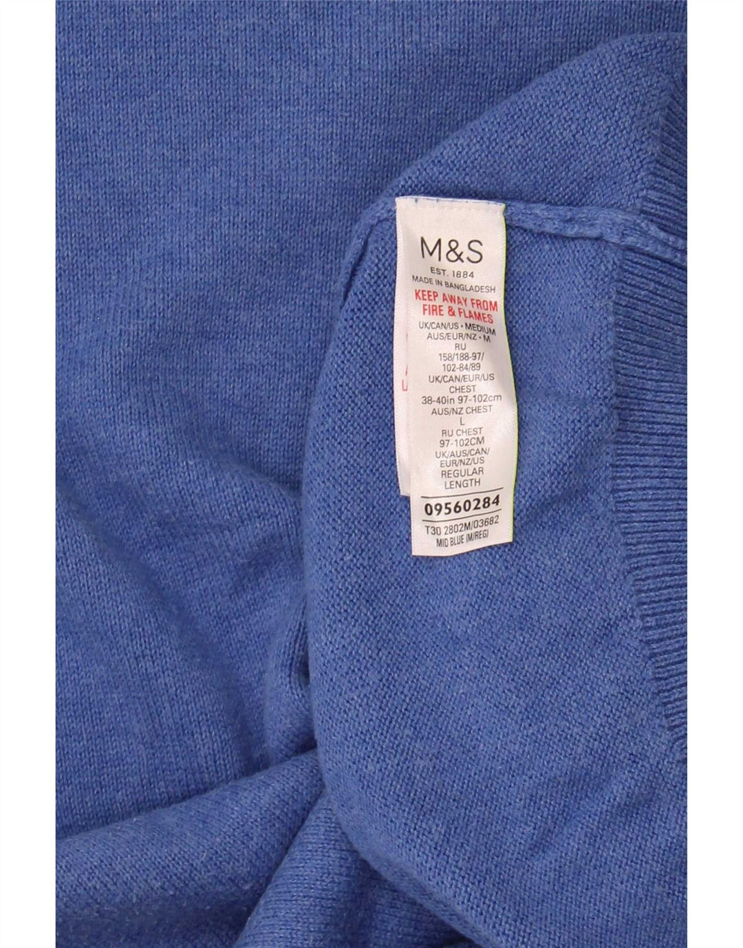 Marks & Spencer Ανδρικό πουλόβερ με λαιμόκοψη σε μεσαίο μπλε βαμβακερό