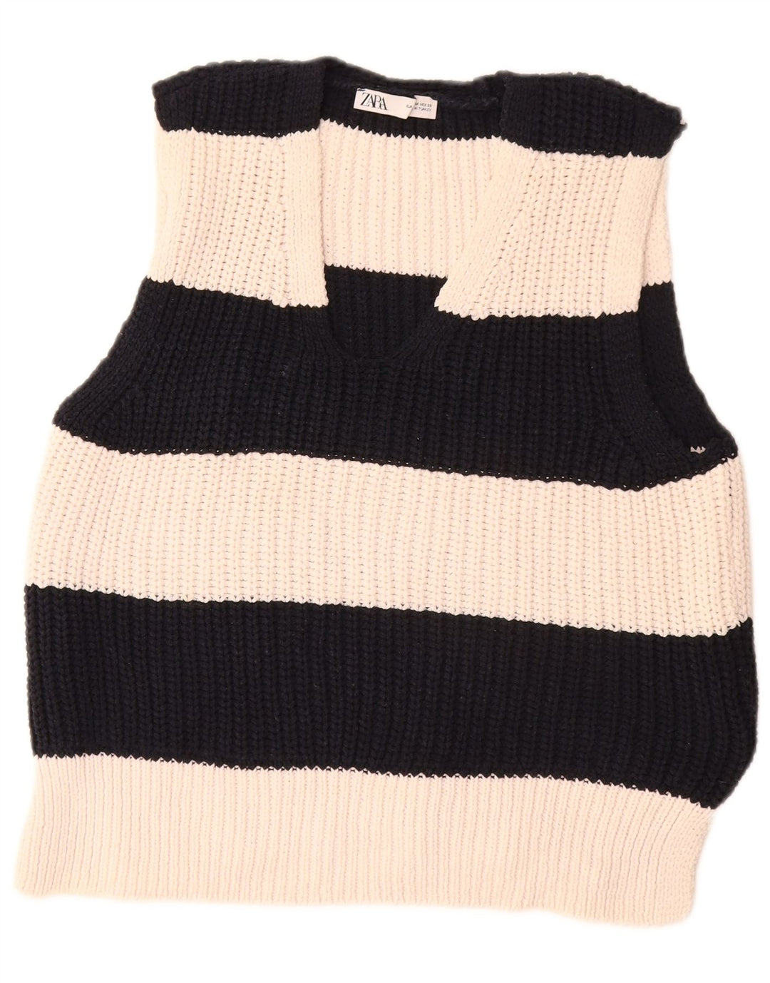 Zara Γυναικείο Γιλέκο Tank Top UK 14 Medium Off White Ριγέ Πολυεστέρας