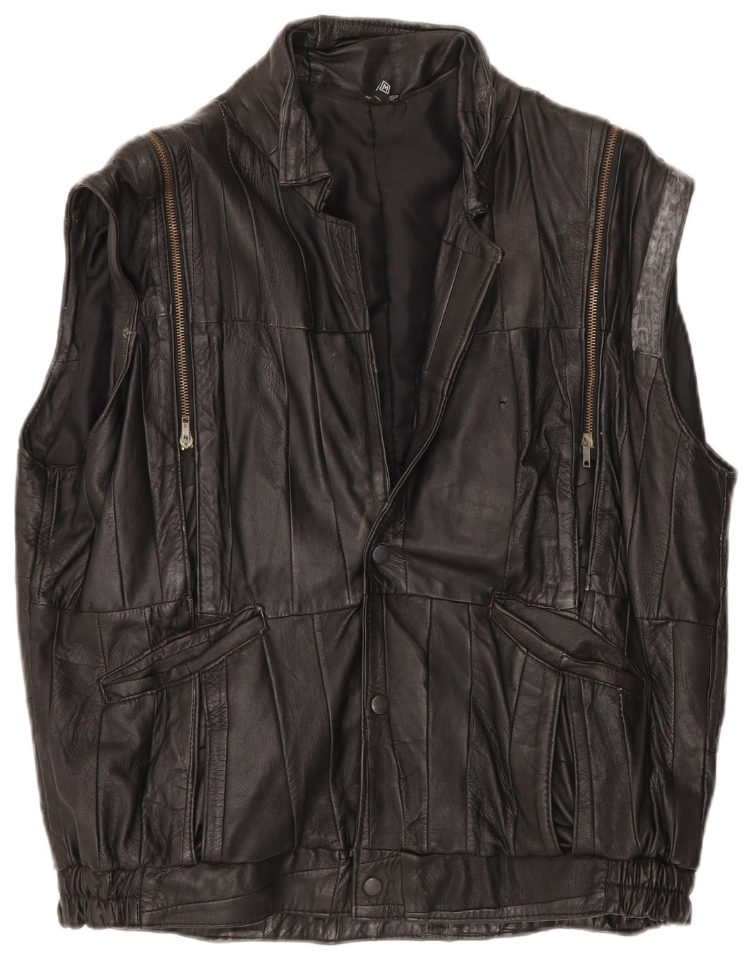 VINTAGE Ανδρικό Δερμάτινο Gilet UK 38 Medium Black Patchwork