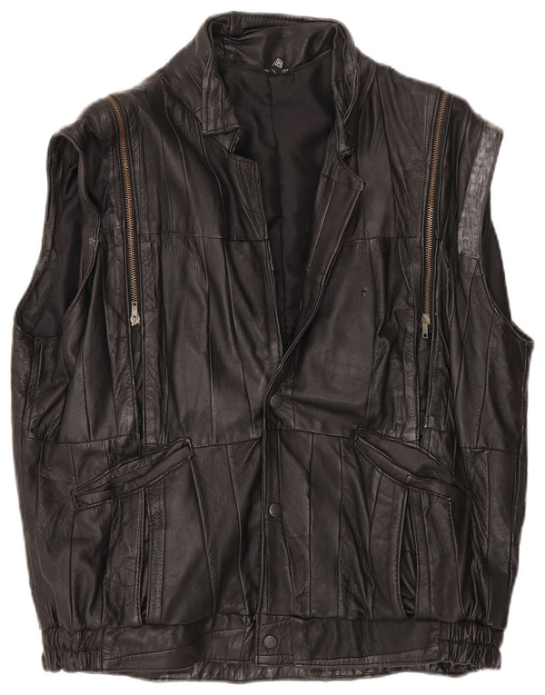VINTAGE Ανδρικό Δερμάτινο Gilet UK 38 Medium Black Patchwork