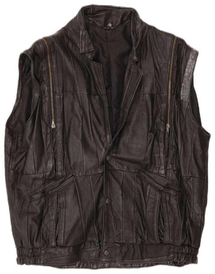 VINTAGE Ανδρικό Δερμάτινο Gilet UK 38 Medium Black Patchwork