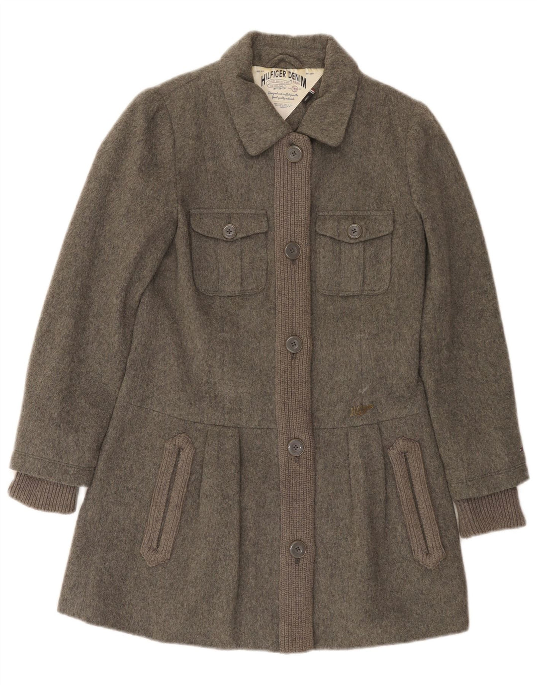 Tommy Hilfiger Γυναικείο Πανωφόρι UK 10 Small Grey Wool