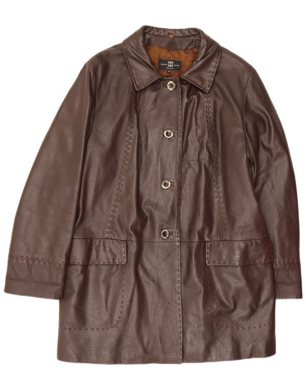 Vintage Womens Loose Fit Leather Coat IT 44 Medium Brown Classic