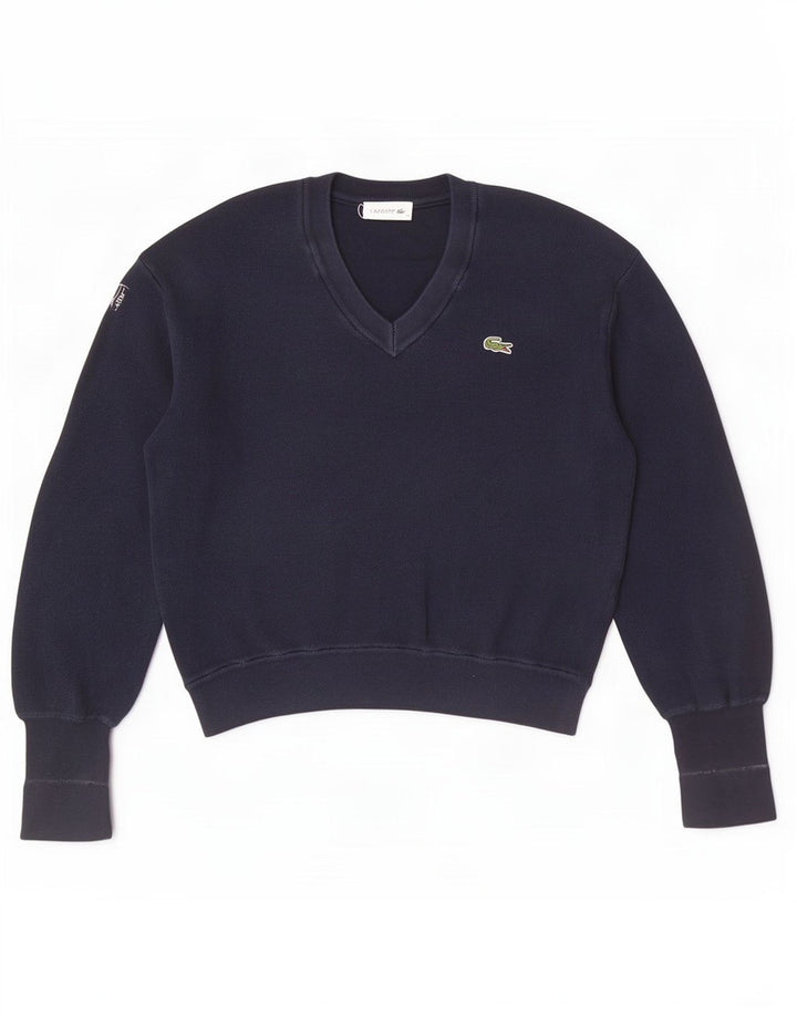 Γυναικείο πουλόβερ Lacoste Crop με λαιμόκοψη με λαιμόκοψη, μέγεθος 38, μεσαίο μπλε βαμβακερό