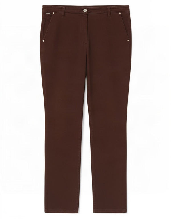 Γυναικεία Marks & Spencer Per Una Ψηλόμεση Slim παντελόνι Chino W36 L29 καφέ
