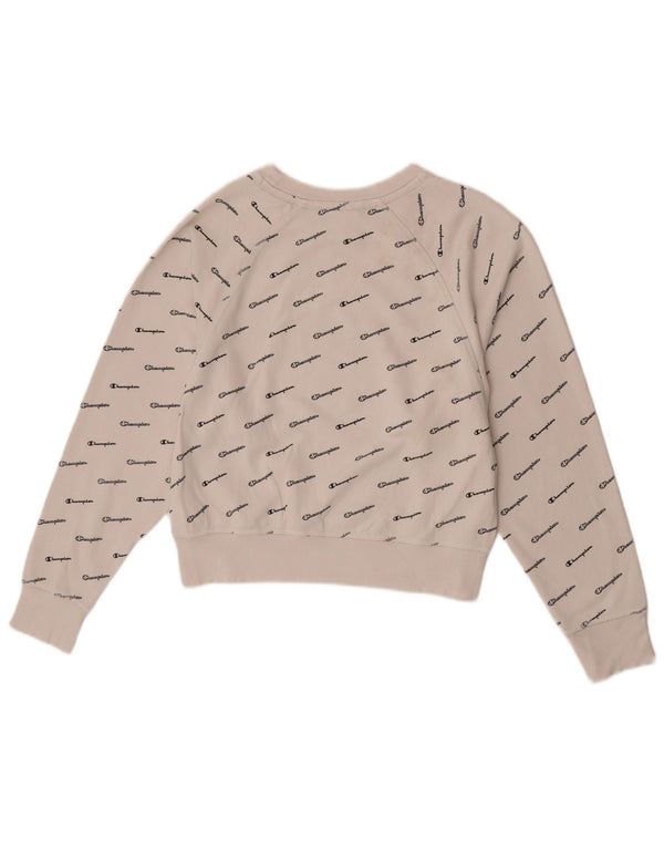 Champion Womens Crop Graphic Φούτερ Jumper UK 14 Μεσαίο λευκό βαμβακερό